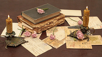 Still Life, books, old, cards, flowers HD wallpaper