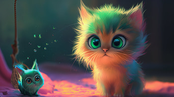 Charming Fluffy Kittens, cute, fantasy creatures, colorful, Digital Art HD wallpaper