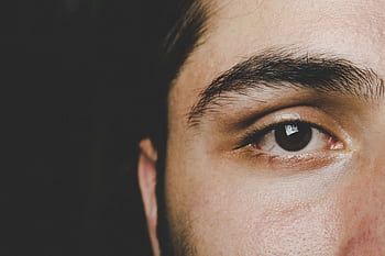 Detailed close-up of a man's eye highlighting natural eyebrow and skin texture. HD wallpaper