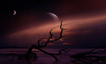 Landscape, Twilight, Dark, Dusk, Space, Cosmic HD wallpaper