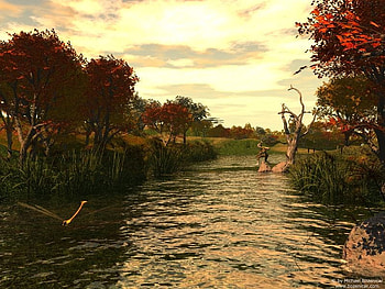 River, sky, animals, tree HD wallpaper