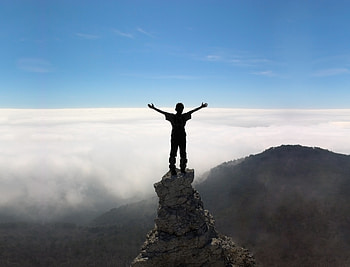 Rocks, Vertex, Top, Silhouette, Miscellanea, Miscellaneous, Human, Person, Heaven HD wallpaper