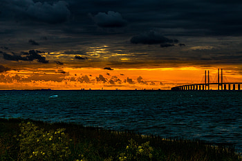 Nature, Water, Sunset, Clouds, Bridge, Basin HD wallpaper