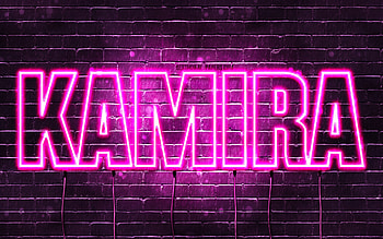 Happy Birtay Kamira, , pink neon lights, Kamira name, creative, Kamira Happy Birtay, Kamira Birtay, popular japanese female names, with Kamira name, Kamira HD wallpaper