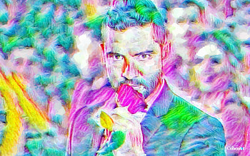 David Bisbal, blue, spain, colorful, by cehenot, art, man, singer, hand, rose, pink, painting, abstract, pictura, green, yellow HD wallpaper