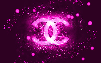 Chanel purple logo, , purple neon lights, creative, purple abstract background, Chanel logo, fashion brands, Chanel HD wallpaper