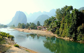 Nature, Rivers, Palms, Tropics, Huts, Laos HD wallpaper
