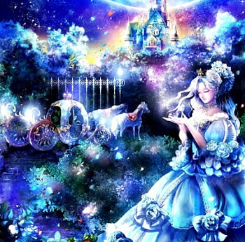 Cinderella, blue, horse, radu, disney, girl, dress, pink, anime, moon, fantasy, luna, princess, castle, manga HD wallpaper