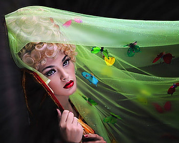 ღ, Green, Vell, Butterfly, Face, Blonde HD wallpaper