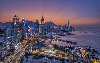 Hong Kong, , sunset, cityscapes, chinese cities, China, Asia, modern buildings HD wallpaper