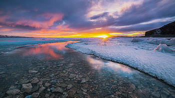 Ice Rocks Cold Ocean , ocean, rocks, nature, sunset HD wallpaper