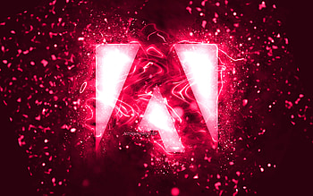 Adobe pink logo, , pink neon lights, creative, pink abstract background, Adobe logo, brands, Adobe HD wallpaper