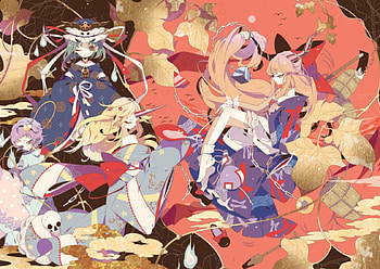 Touhou, ibuki suika, hoshiguma yuugi, horns, anime, shikieiki yamaxanadu, long hair, komeiji satori HD wallpaper