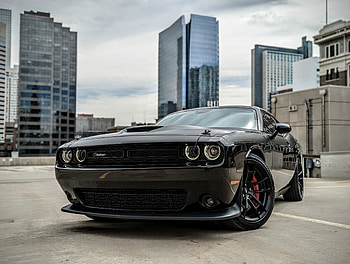 Challenger T/A 392, SRT, Dodge, car, city, black HD wallpaper