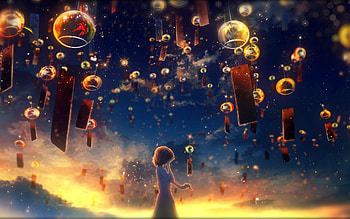 Anime Original, fantasy, Anime, lantern, CG, Original HD wallpaper