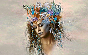 Face of a Mermaid, Fantasy girls, Lovely, Mermaid, seahells, color riot, fantasy, pretty, portrait, face HD wallpaper