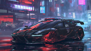 Cyberpunk Police Chase, Anime, anime car, police car, cyberpunk HD wallpaper