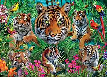 Tigers, animal, tiget, cub, art, painting, pictura, tigru HD wallpaper