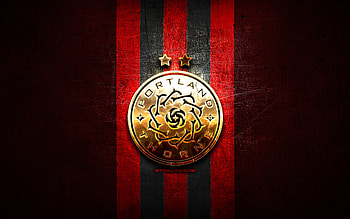 Portland Thorns FC, golden logo, NWSL, red metal background, american soccer club, National Womens Soccer League, Portland Thorns logo, soccer, Portland Thorns HD wallpaper