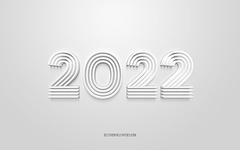 2022 New Year, white 3D letters, Happy New Year 2022, White 2022 background, 2022 concepts, 3D art HD wallpaper