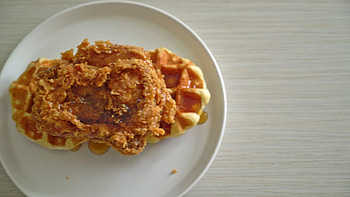 Fried chicken waffle, Honey or maple, Crunchy goodness, Homemade delight HD wallpaper
