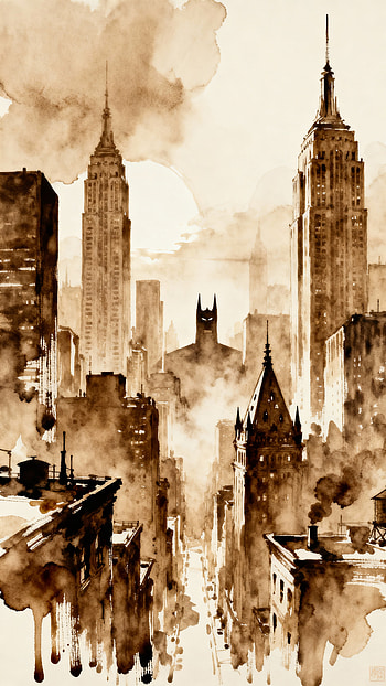 Gotham Sepia Skyline — , cityscape, skyscraper, skyline, watercolor HD phone wallpaper