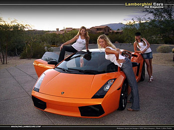 Power, lambo, models, orange, babes HD wallpaper