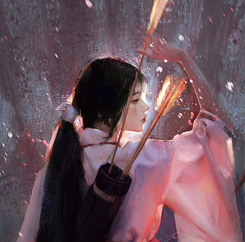Archer, fantasy, irisheart, pink, art, girl, arrow HD wallpaper