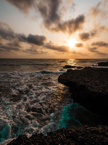 Nature, Sky, Sea, Waves, Rock, Horizon HD phone wallpaper