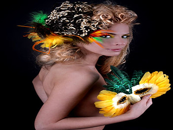 LIKE A SUNFLOWER, decoration, mask, sunflower, female HD wallpaper