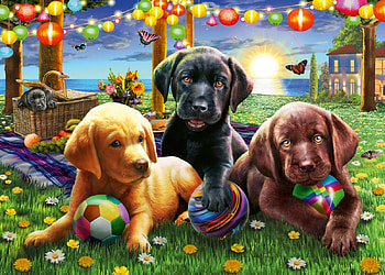 Picnic, dog, puppy, art, adrian chesterman, cute, caine HD wallpaper