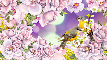 Pink Spring Flowers, birds, roses, garden, floral, spring, Firefox Persona theme, summer, pink, blossoms, flowers, blloms HD wallpaper