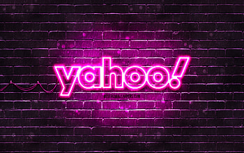 Yahoo purple logo, , purple brickwall, Yahoo logo, brands, Yahoo neon logo, Yahoo HD wallpaper