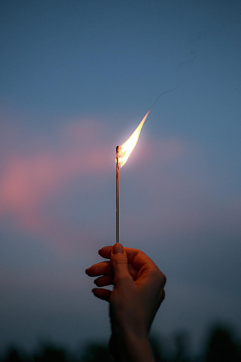 Fire, Twilight, Hand, Flame, Miscellanea, Miscellaneous, Dusk, Match HD phone wallpaper