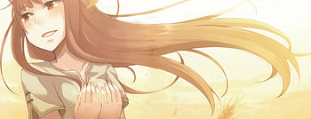 The Goddess of Harvest, Spice and Wolf, anime, field, wheat, holo, girl, grain, long hair HD wallpaper