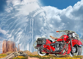 1937 Harley Davidson Vintage Indian Motorcycle, painting, red, harley davidson, indian, motorbike HD wallpaper