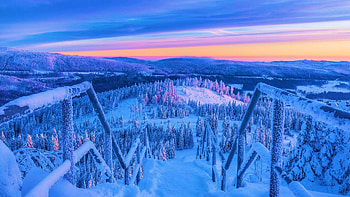 Harz Mountains in Winter, Germany, snow, lower saxony, stairs, colors, clouds, landscape, sky HD wallpaper