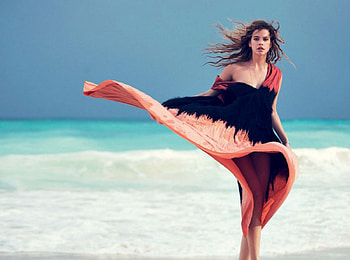 Barbara Palvin, sea, beaches, beautiful, people, dress, celebrity, models, water, hungarian HD wallpaper