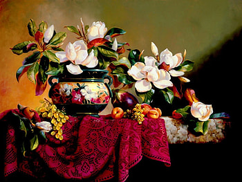 Still life, bouquet, spring, nice, delicate, painting, petals, blossoms, table, art, room, house, vase, beautiful, leaves, pretty, freshness, red, colroful, flowers, lovely, home HD wallpaper
