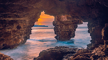 Cova dels Arcs, Costa Blanca, Spain, sea, sky, water, rocks, sunset HD wallpaper