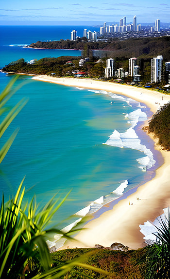 Where the beach meets the city, AI Art, wave, sand, beach HD phone wallpaper