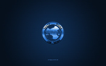 Hapoel Akko, Israeli football club, Liga Leumit, blue logo, blue carbon fiber background, football, Acre, Israel, Hapoel Akko logo HD wallpaper