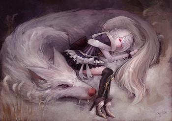 Artistic Girl With Wolf , wolf, artist, artwork, digital-art HD wallpaper