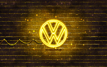 Volkswagen yellow logo, yellow brickwall, , Volkswagen new logo, cars brands, VW logo, Volkswagen neon logo, Volkswagen 2021 logo, Volkswagen logo, Volkswagen HD wallpaper