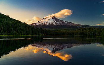 Trillium Lake And Mt. Hood - Oregon, reflections, mountain, clouds, volcano, sky, water, usa HD wallpaper