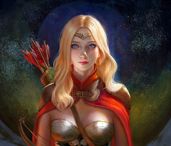 Archer, red, royal nine, girl, luminis, frumusete, blonde, art, knight, fantasy, warrior HD wallpaper