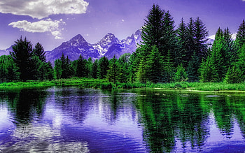 Purple Mountains, trees, mountains, reflection, lake HD wallpaper