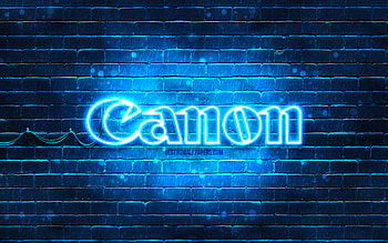 Canon blue logo, , blue brickwall, Canon logo, brands, Canon neon logo, Canon HD wallpaper