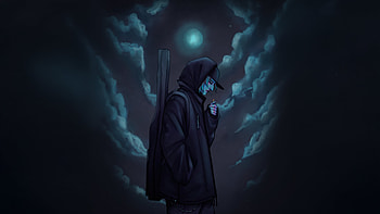 Boy With Cigarette Under Moonlit Clouds, alone, boy, night, clouds, artist, artwork, art, digital-art, deviantart HD wallpaper