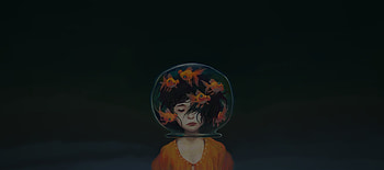 Surreal, girl's head in fish bowl, aquarium HD wallpaper